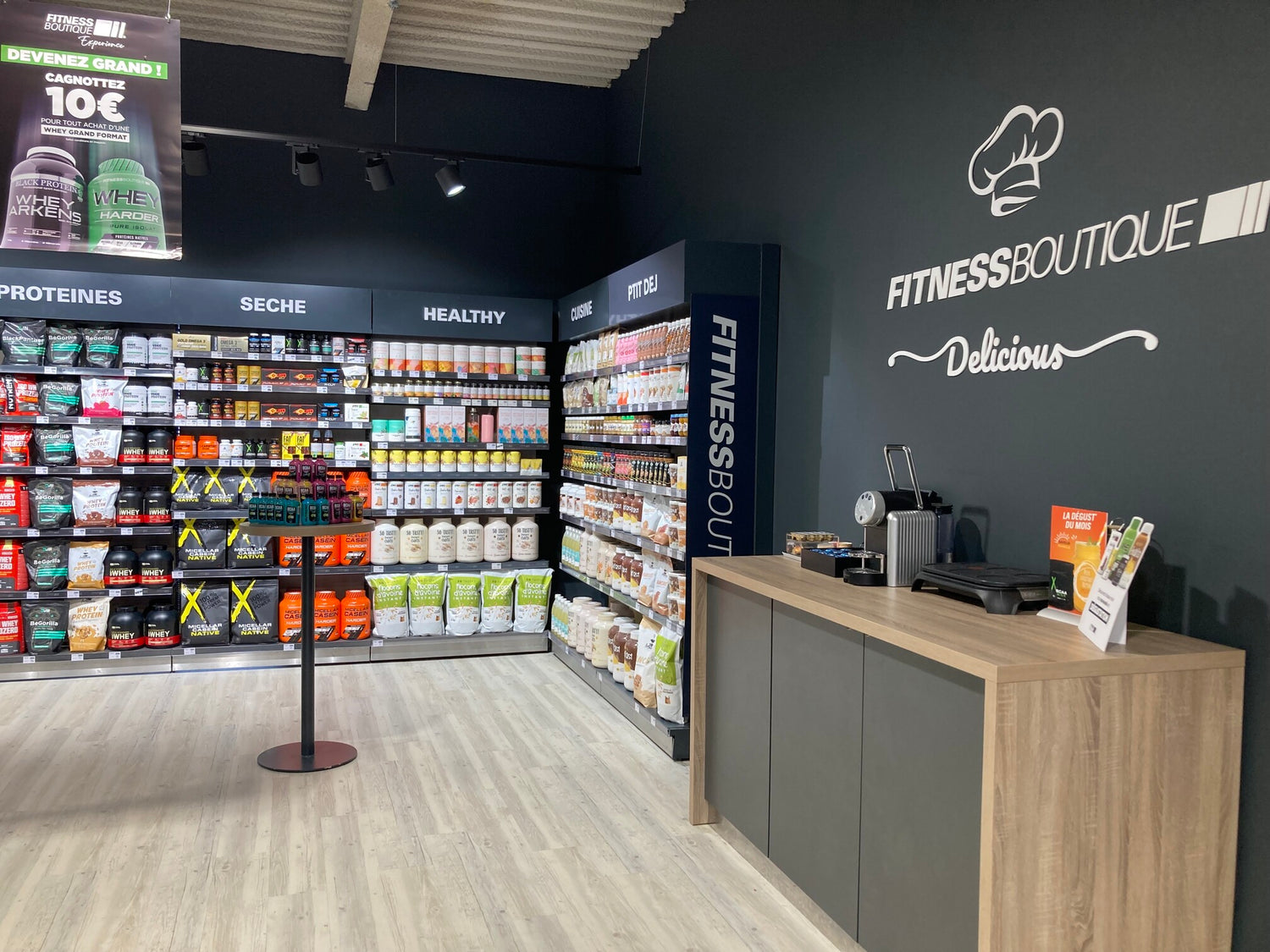 Espace dégustation d'un magasin franchisé FitnessBoutique